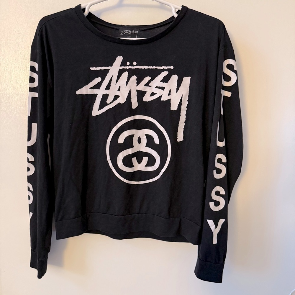 Stussy Long Sleeve Graphic Logo Tee in black and white - Picture 2 of 12